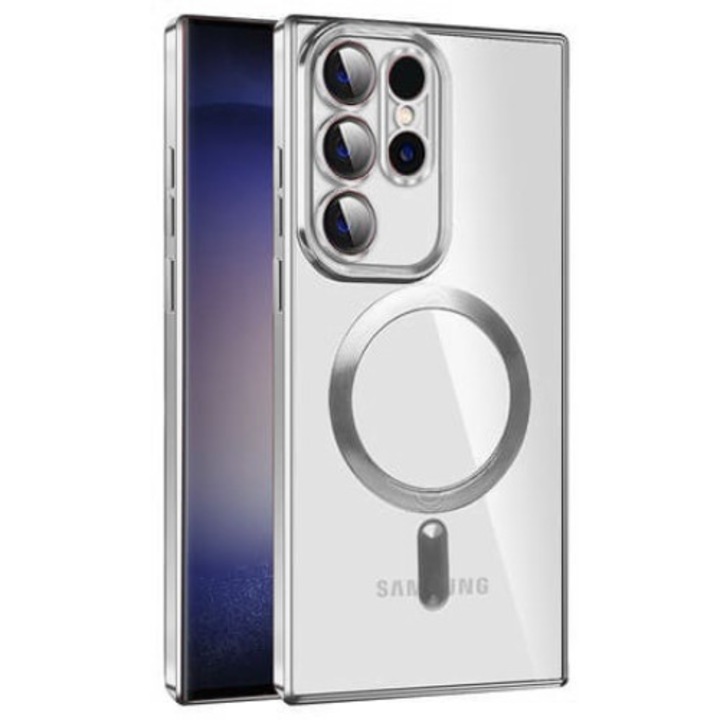 Луксозен защитен калъф за телефон MagSafe UIQ, минималистичен дизайн, първокласни материали, за Samsung Galaxy S24 Ultra, сребрист