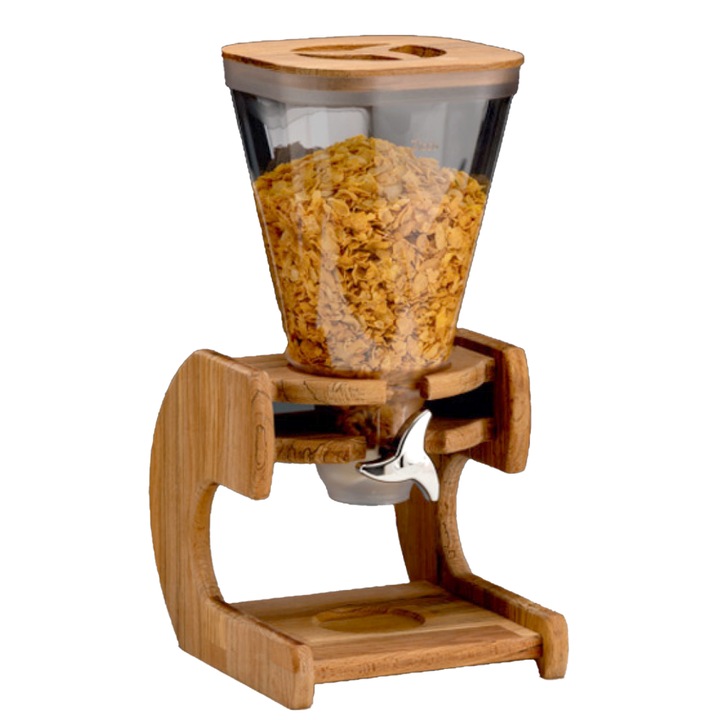 Müzli adagoló Alkan, Bambusz, 5,5L, 25x30xh48 cm, Átlátszó