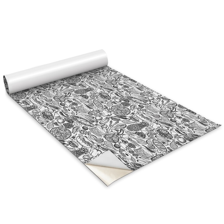 Folie de mobila autoadeziva, Wallfluent, Teme culinare, Black Chess, 100x50 cm, 010130570010000027247