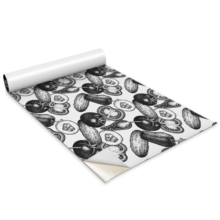 Folie de mobila autoadeziva, Wallfluent, Legume albe si negre, Black Chess, 100x50 cm, 010130570010000027370