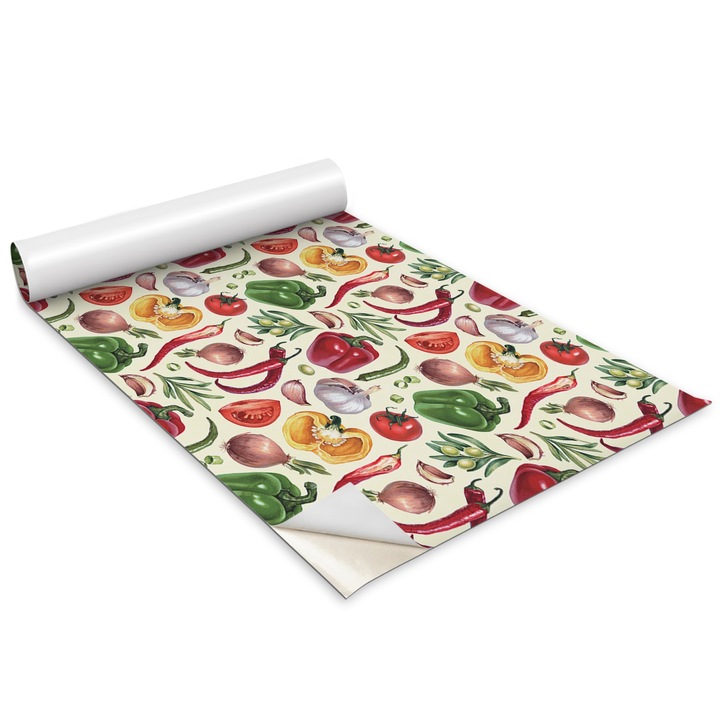 Folie de mobila autoadeziva, Wallfluent, Legume de desene animate colorate, Multicolor, 100x50 cm, 010130570010000027615