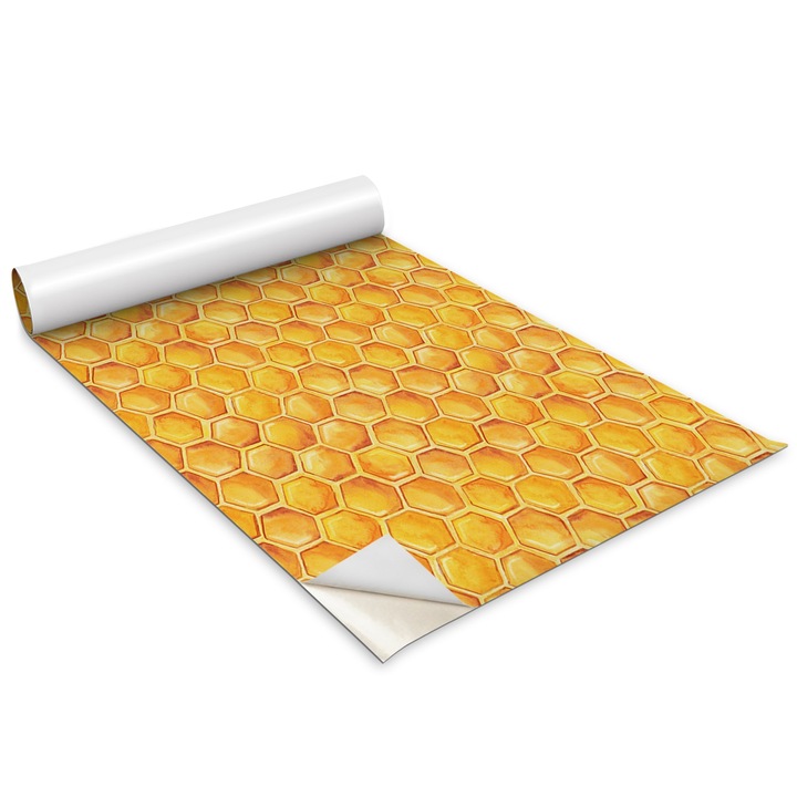 Öntapadó fólia, Wallfluent, Rajzfilm méhsejt, Sárga, 100x50 cm, matrica