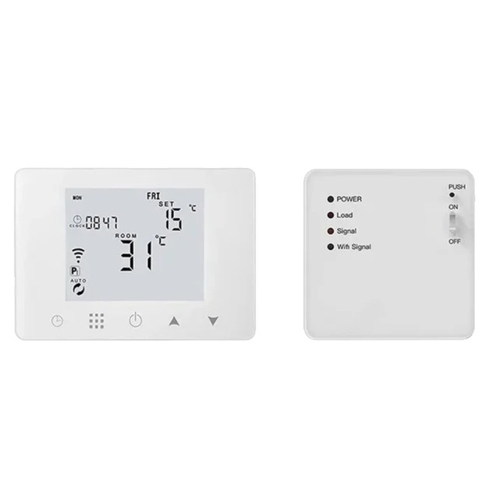 Intelligens termosztát, hangvezérlés, programozható, fehér, 130x90x25mm, Kompatibilis: Amazon Alexa/Echo/Google Home