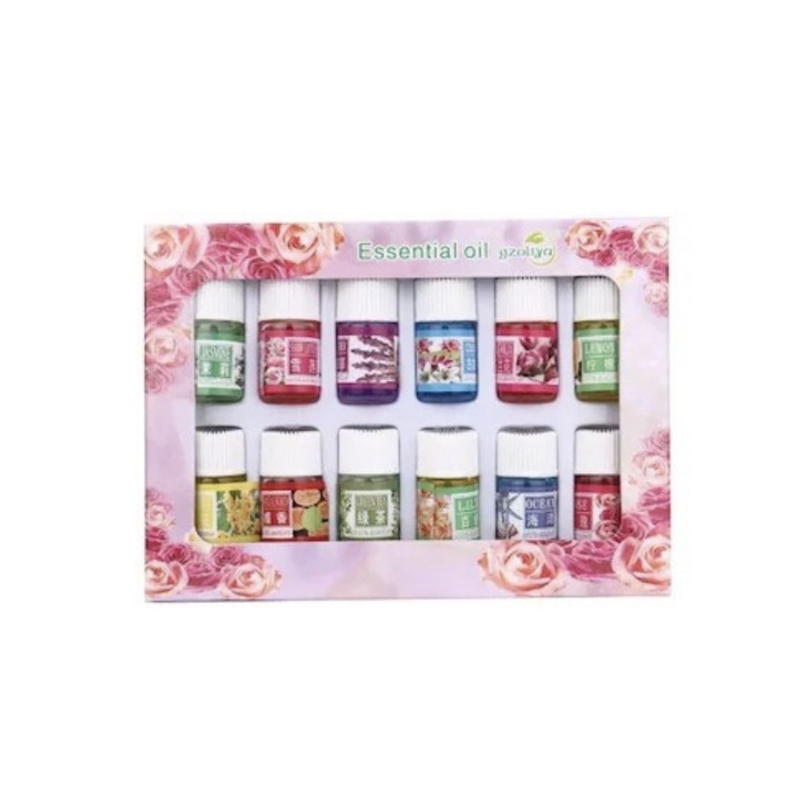 Set 12 sticlute uleiuri esentiale, diferite arome, 3 ml