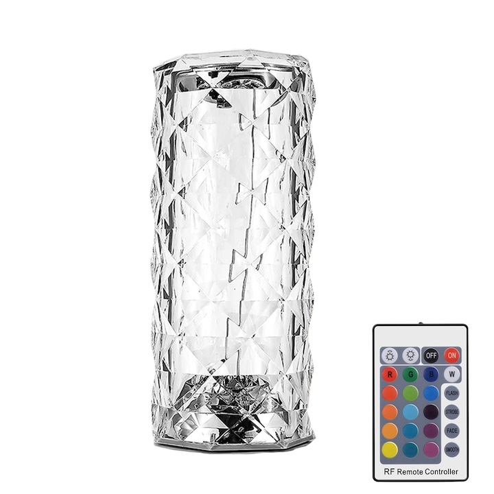Амбиентна лампа с LED, с дистанционно управление, сензорно управление, 16 режима на осветяване, включен USB кабел, 21,5 x 9 см, прозрачен, ABS