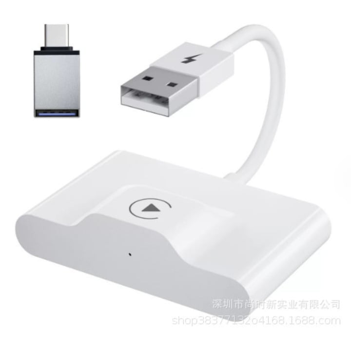 Adaptor auto wireless pentru iPhone, conectare automata, WiFi 5GHz, usor de configurat Plug and Play, alb