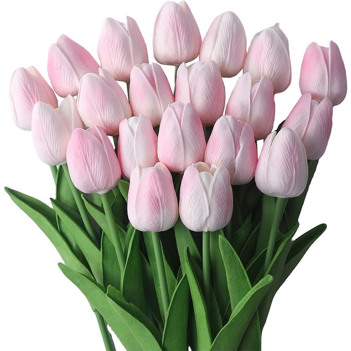 Set 20 lalele artificiale, JOYFIER®, Plastic, 35 cm, Roz pal