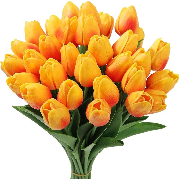 Комплект 20 изкуствени лалета, JOYFIER®, пластмаса, 35 см, оранжево