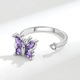 Inel dama, cu fluture rotativ, circumferinta 56mm deschis reglabil, argintiu/purple