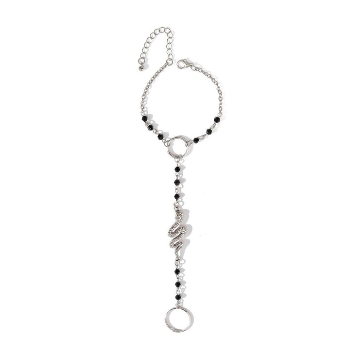 Bratara din argint 925 cu inel cu lant de sarpe pentru femei