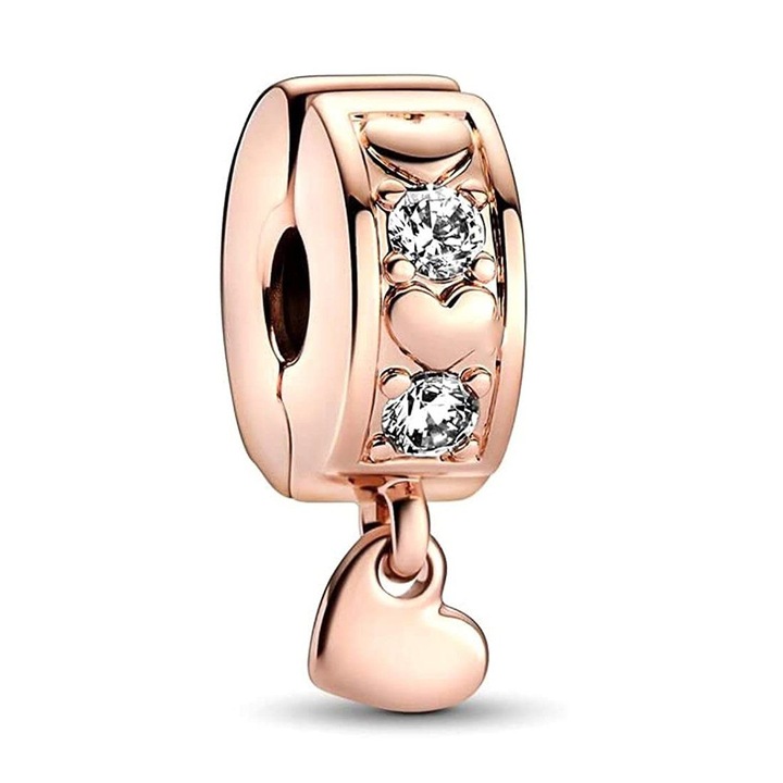 925 ezüst medál, gyöngyök, szív, cirkon, karkötőkhöz és nyakláncokhoz, rózsa arany