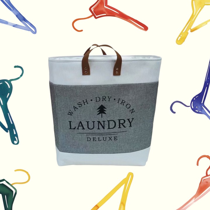 Cos de rufe Inalt AKU Pliabil si Impermeabil, 2 compartimente, cu Manere extinse pentru jucarii sau haine, Gri AK5805