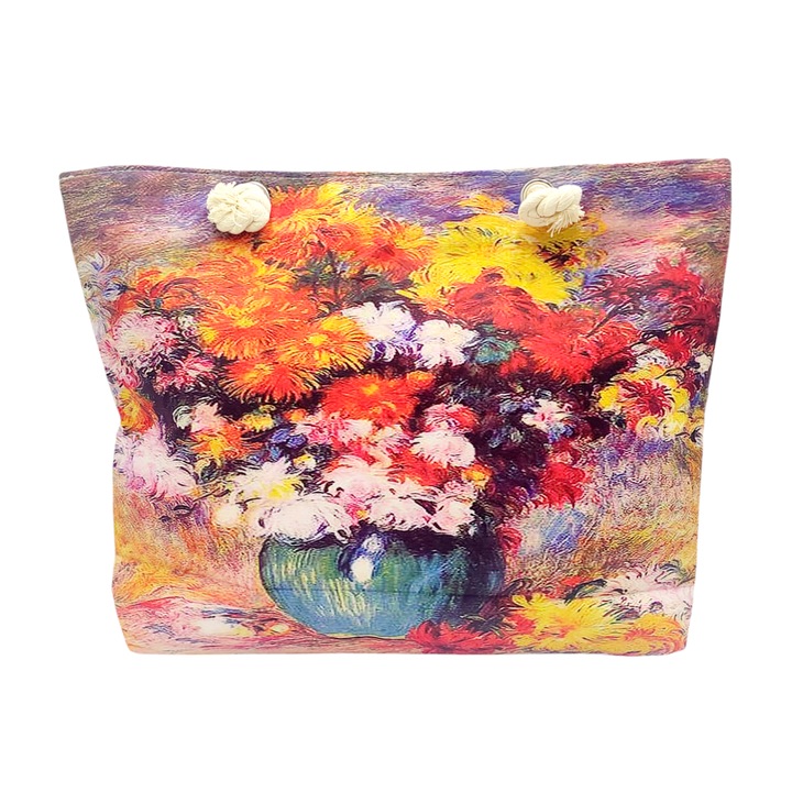 Geanta de plaja/ cumparaturi imprimeu vaza cu flori multicolore, 54 x 15 x 38 cm