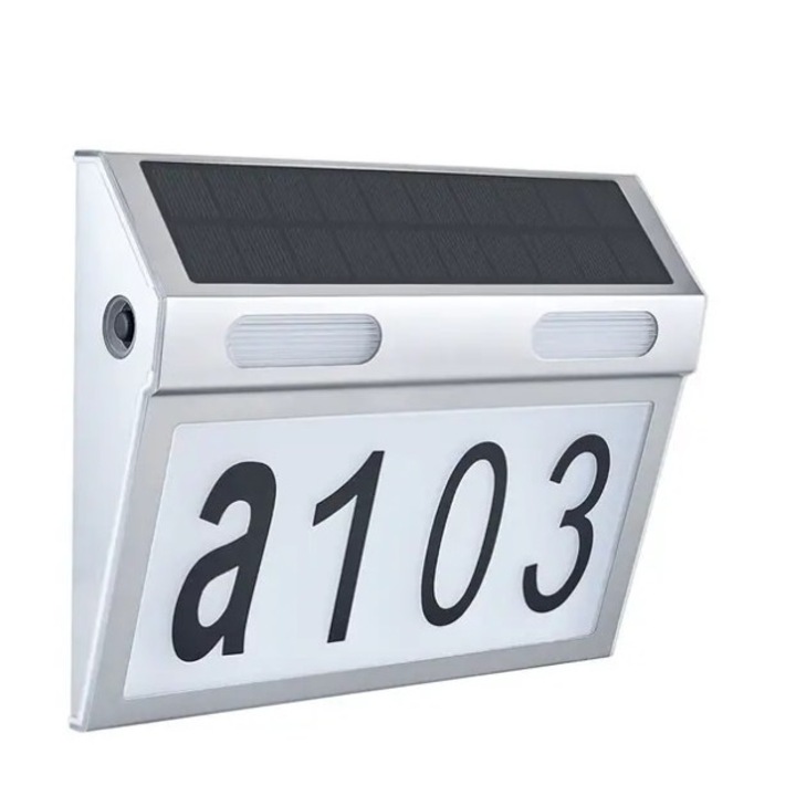 Rozsdamentes házszám napelemmel HAWIRE DS-HNL, Világítás 10 LED, 5V 300 mAh, 3 féle világítás, Automatikus gyújtás, Vízálló, UA
