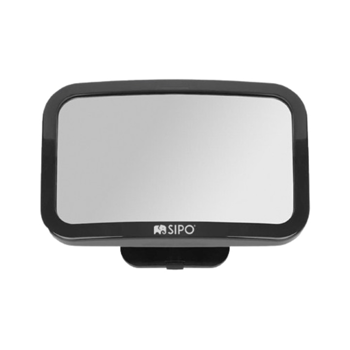 Oglinda auto supraveghere bebe, Fixare tetiera, Suport anti-alunecare, 360 grade, 30x20 cm, Negru, Sipo