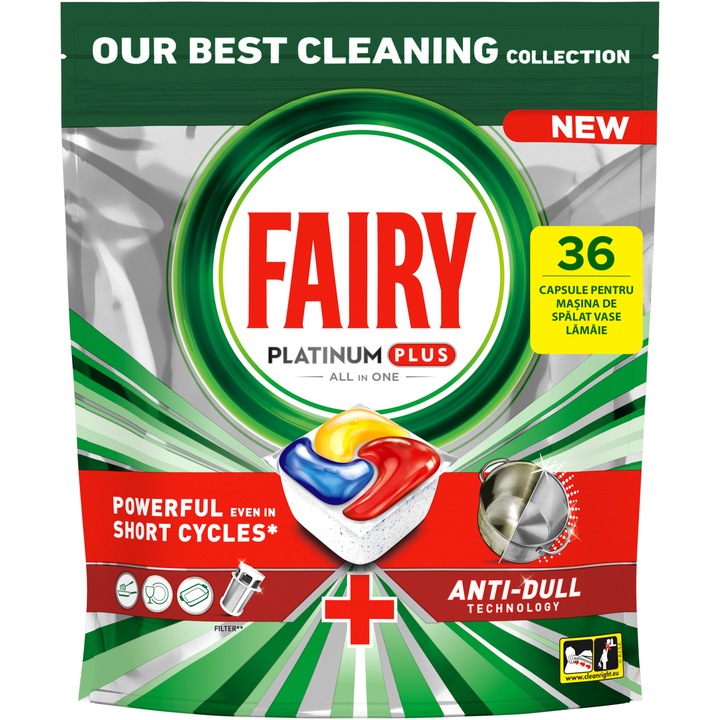 Капсули за съдомиялна Fairy Platinum Plus Anti Dull, 36 измивания
