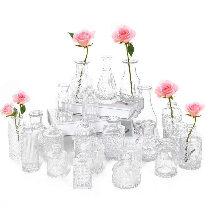 Set 22 de mini vaze din sticla, pentru Decorarea Nuntii Rustice