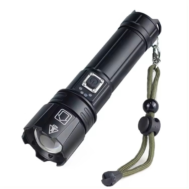 Asafee SK1909 Ultra-Bright LED фенер, 30w алуминий, XHP70.2 източник, професионален, регулируем фокус, включена батерия 18650, водоустойчивост, USB зареждане, 3500 лумена, 5 светлинни режима, черен