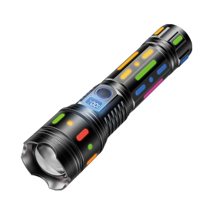 LED фенер Ruiying SD-5993-A, алуминий, източник M77-1 Ultra-Bright, професионален, регулируем фокус, включена батерия, водоустойчивост, USB зареждане, 7000 лумена, 5 светлинни режима, черен