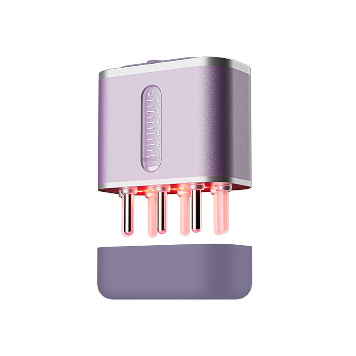 Aparat de masaj pentru scalp si aplicator ulei pentru par, JESWO®, Terapie cu Infrarosu, Stimuleaza Cresterea Parului, Vibratii, Dozator Gradat 6ml, violet