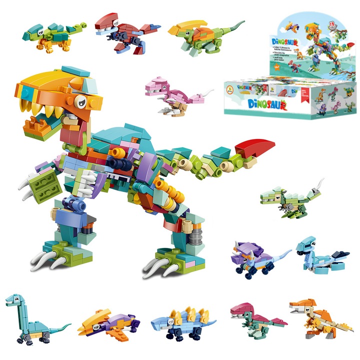 Kit de constructie pentru Tyrannosaurus, 12 in 1, TopGearWorld®, ABS, Multicolor