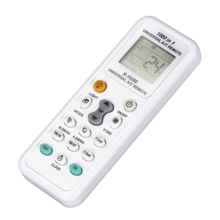 Univerzális távirányító klímához, Vaxiuja, LCD képernyő, hőmérséklet kijelző, fehér