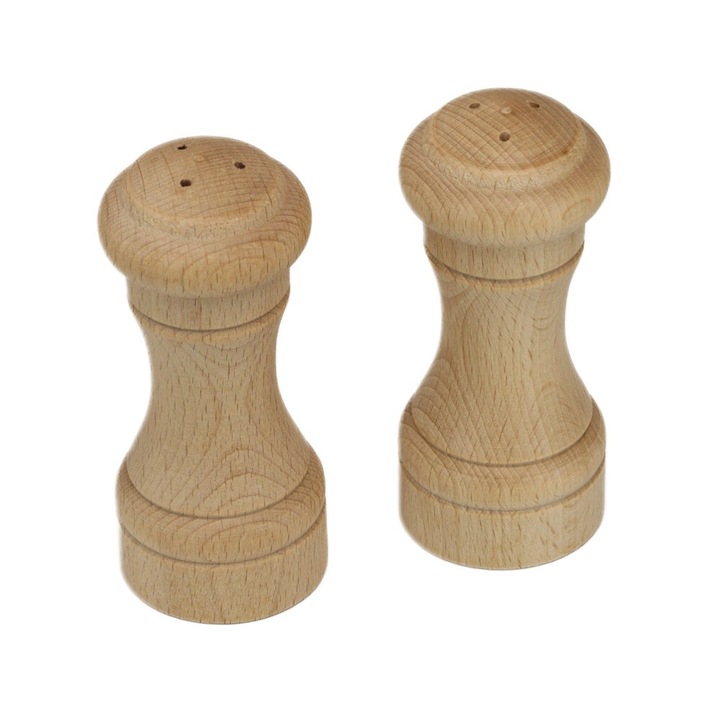 Set solnita sare si piper, lemn, 10 x 4 cm, OnemisFlot