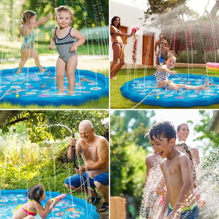 Piscina tip covoras de apa pentru copii, diametru 100 cm, albastru, PROMERCO®