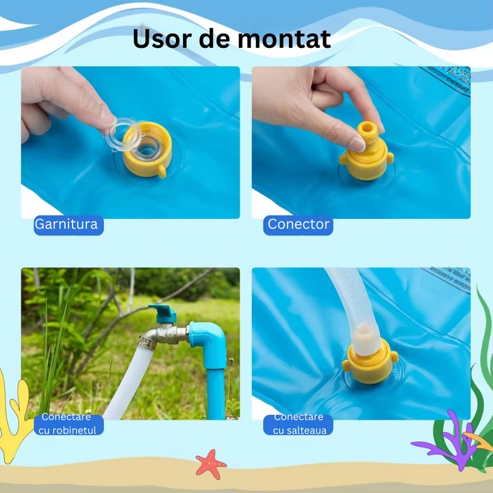 Piscina tip covoras de apa pentru copii, diametru 100 cm, albastru, PROMERCO®