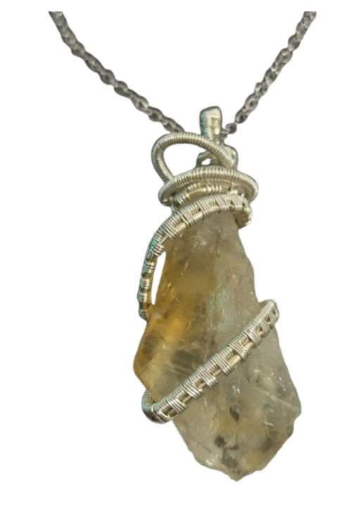 Pandantiv piatra Citrin si sarma de cupru argintata