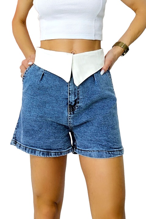 Pantaloni scurti denim Gallant, cu fold tip rever, Albastru