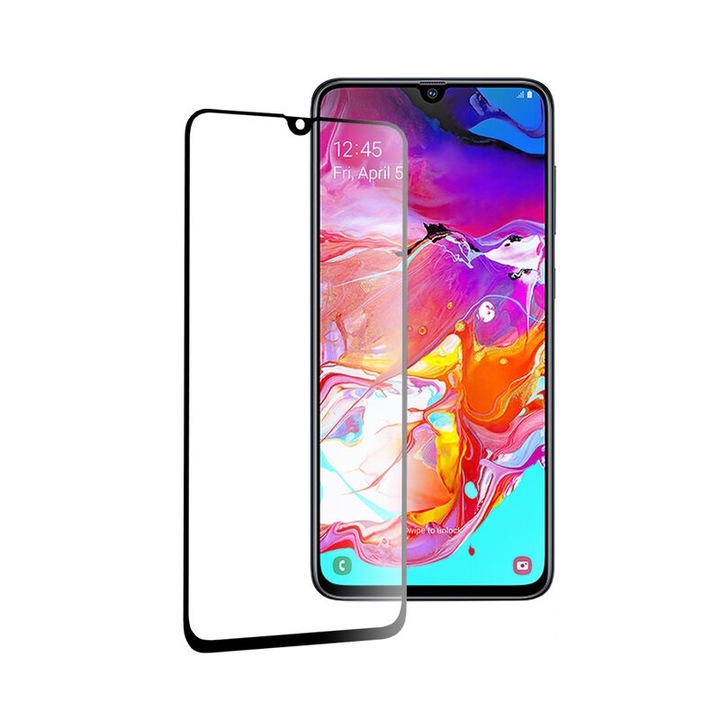 Защитно фолио, съвместимо с Samsung Galaxy A70 / A70s / A90 5G, Full Glue Glass, 111D, защитено стъкло, черно-прозрачно