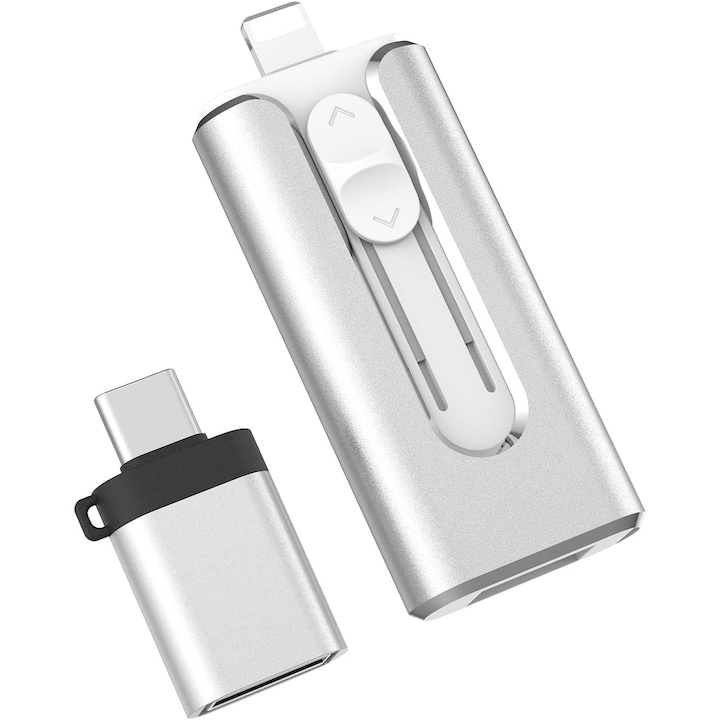 Stick memorie USB, JENUOS, 3 in 1, 256GB, USB 3.0, Argintiu