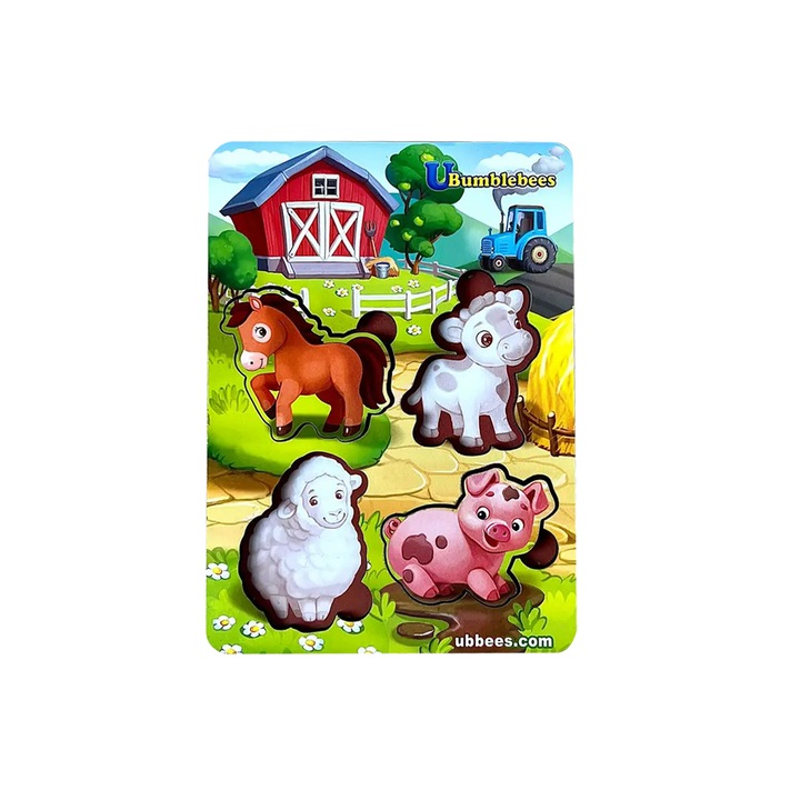 Fa puzzle kicsiknek, haszonállatok, 4 db, Ubee