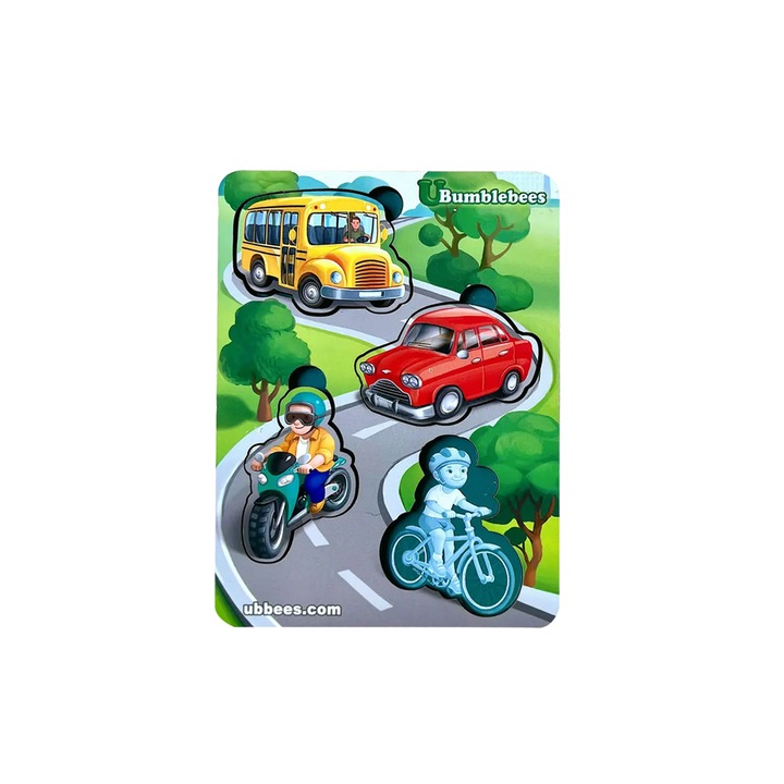 Fa puzzle gyerekeknek, közlekedés, 4 db, Ubee