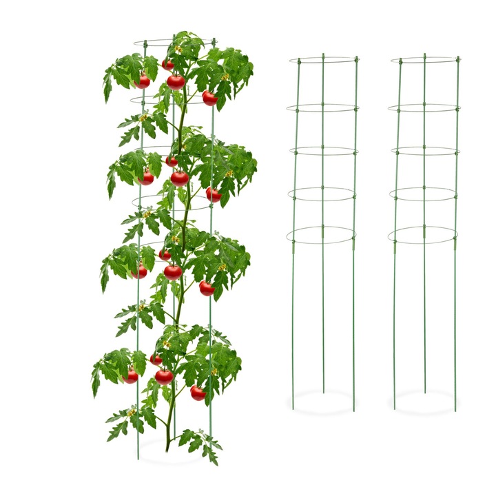 Set 3 spaliere pentru plante cataratoare si rosii, fier/plastic, Relaxdays, dimensiuni 150 x 28 cm, verde