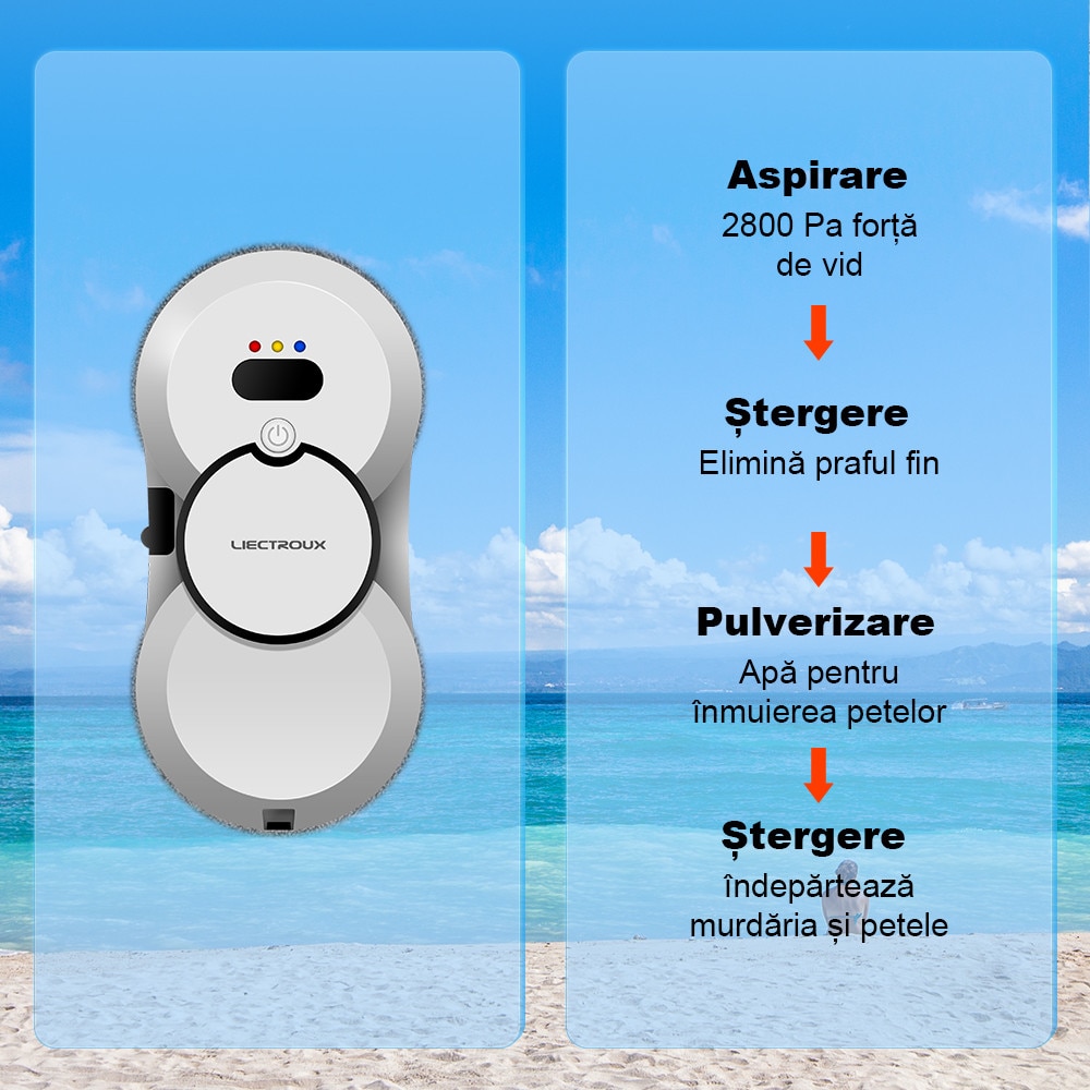 Robot de curatat ferestre Liectroux HCR-10, alb, Robot aspirator pentru ferestre，Ultrathin Robot de curatat ferestre cu jet de apa cu ultrasunete,, Stergator de geamuri pentru acasa, telecomanda, motor fara perii