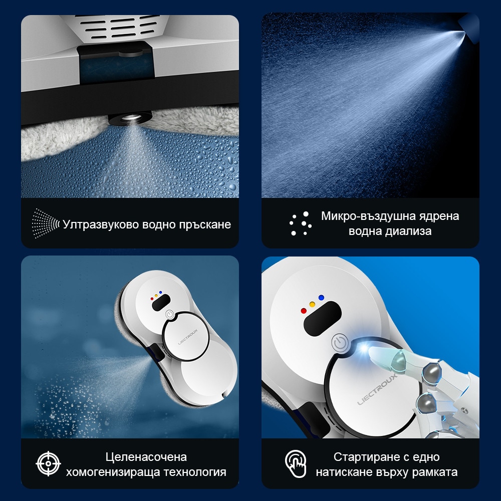 Robot de curatat ferestre Liectroux HCR-10, alb, Robot aspirator pentru ferestre，Ultrathin Robot de curatat ferestre cu jet de apa cu ultrasunete,, Stergator de geamuri pentru acasa, telecomanda, motor fara perii