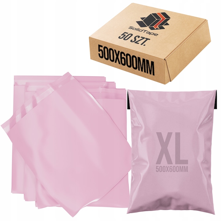 Saci de folie curier, roz, dimensiune B4 500x600mm, 50 buc la pachet, banda autoadeziva, folie groasa, protectie perfecta a transporturilor