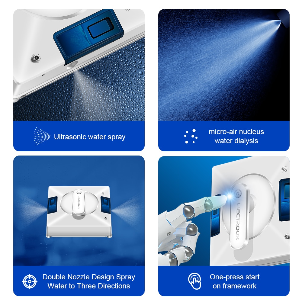 Robot de curatat geamuri, Liectroux YW509, rezervor dublu de apa, putere de aspirare 3000 Pa, alb, 215x80mm