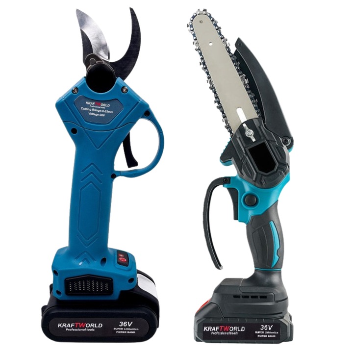 Chit Foarfeca Electrica + Drujba Electrica, Blasko®, 2 Acumulatori 36v 5ah, Cutie Depozitare