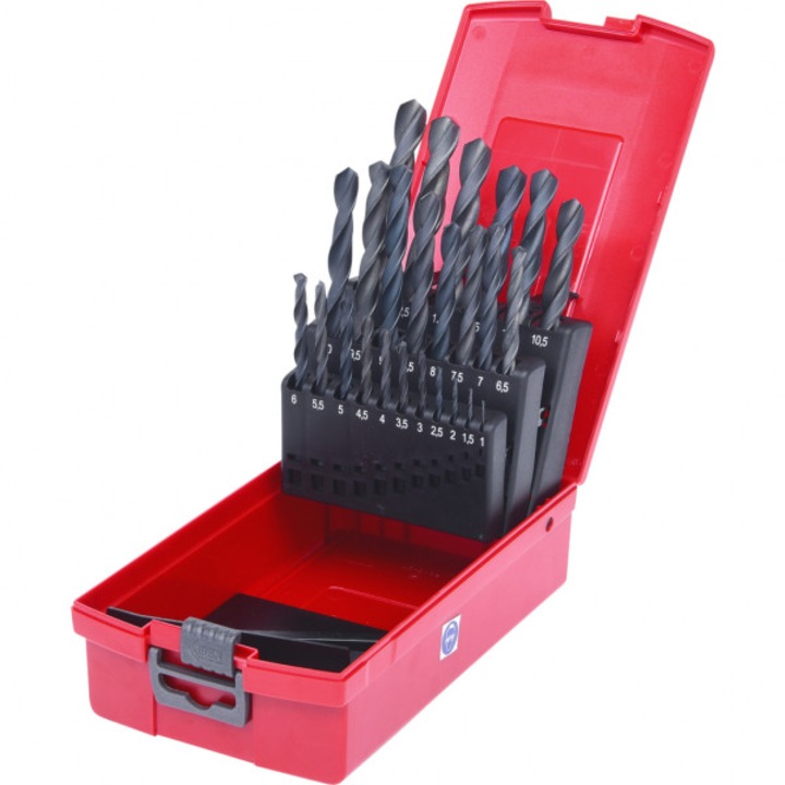 Set 25 burghie spiralate KS TOOLS, pentru metale, diametru 1-13 mm, cutie din plastic