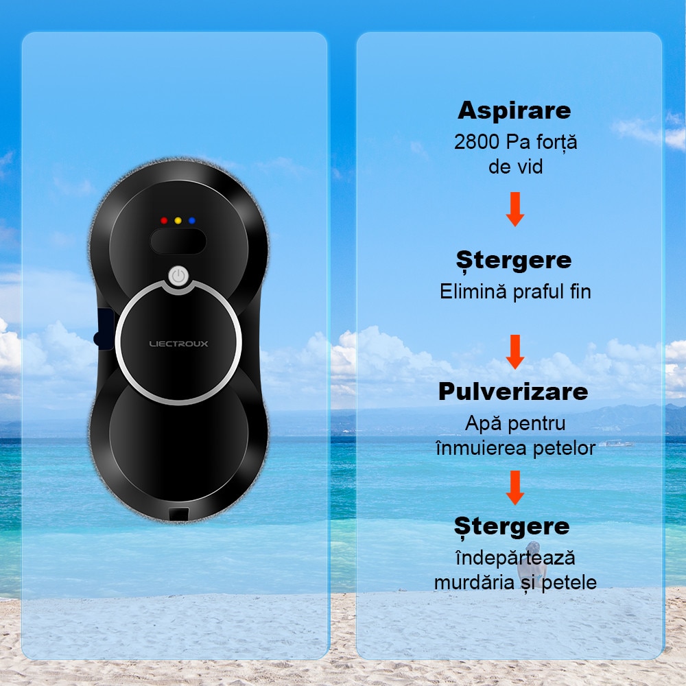 Robot de curatare geamuri Liectroux HCR-10, Robot de curatare a ferestrelor ultra-subtire cu pulverizare cu apa cu ultrasunete, aspirator robot pentru ferestre, stergator de geamuri pentru acasa