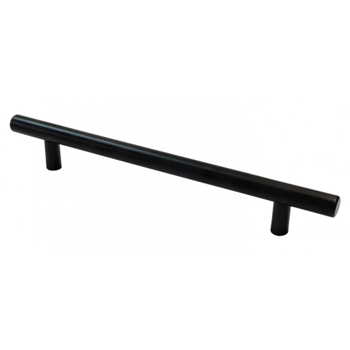 Maner metalic cilindric pentru mobilier, model FI 12, stil modern/minimalist, distanta dintre gauri 160 mm, finisaj negru mat