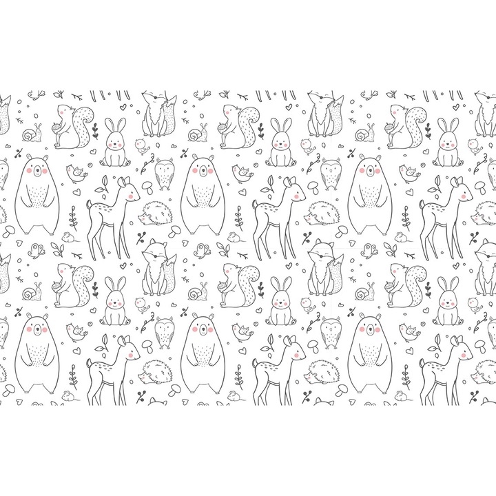 Tapéta, PoStar, F181, 400x254cm, mackók, szürke/fehér/rózsaszín