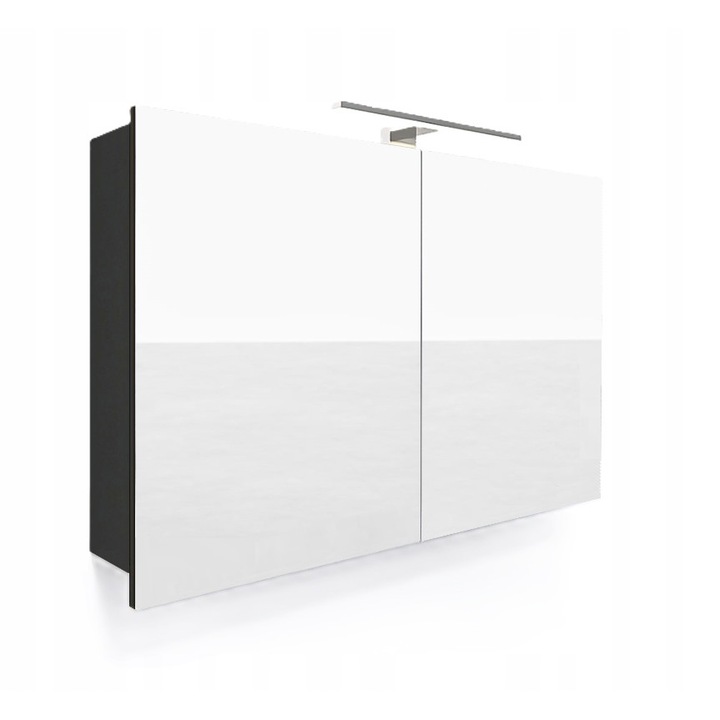 Oglinda cu iluminare LED, negru mat, 100x60x14cm