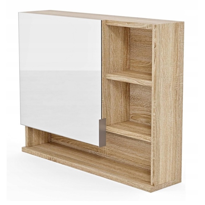 Set oglinda si rafturi baie, culoare stejar sonoma, 60x50x13,7cm