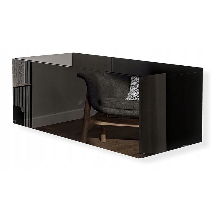 Comoda TV suspendata, negru lucios, 90x35x40cm