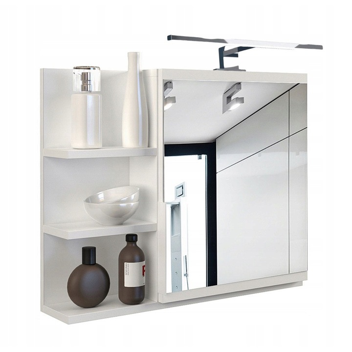 Oglinda de perete cu dulap si iluminare LED, alba, 60x50x14cm