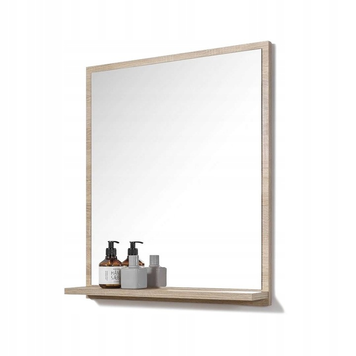 Oglinda de baie cu raft, culoare stejar sonoma, 60x70x12cm